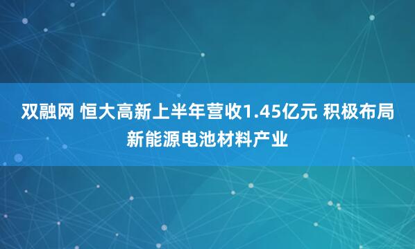 双融网 恒大高新上半年营收1.45亿元 积极布局新能源电池材料产业